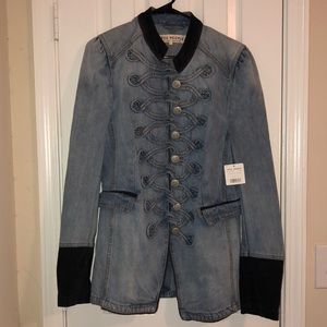 NWT Free People Denim Military Navy Style Jacket - Size Large